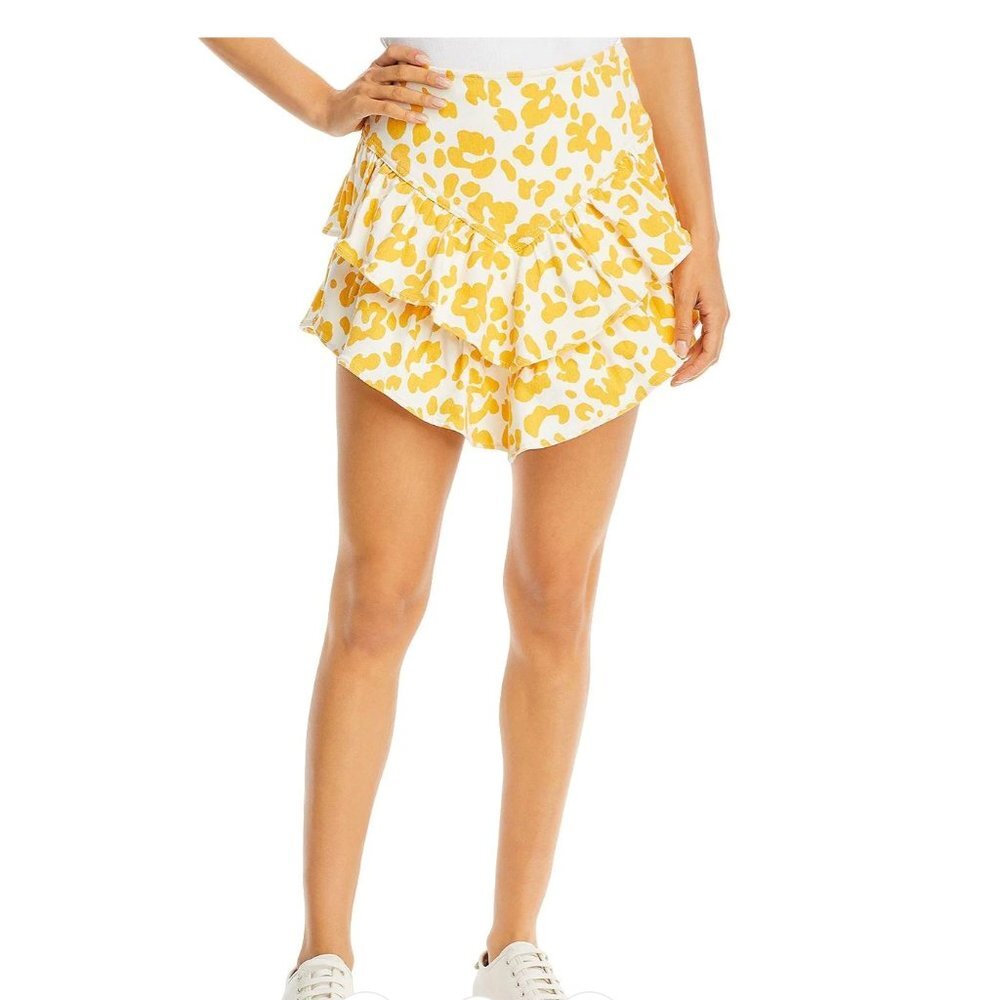 MOTHER The Ruffle Leopard Print Miniskirt In Yellow Size 33